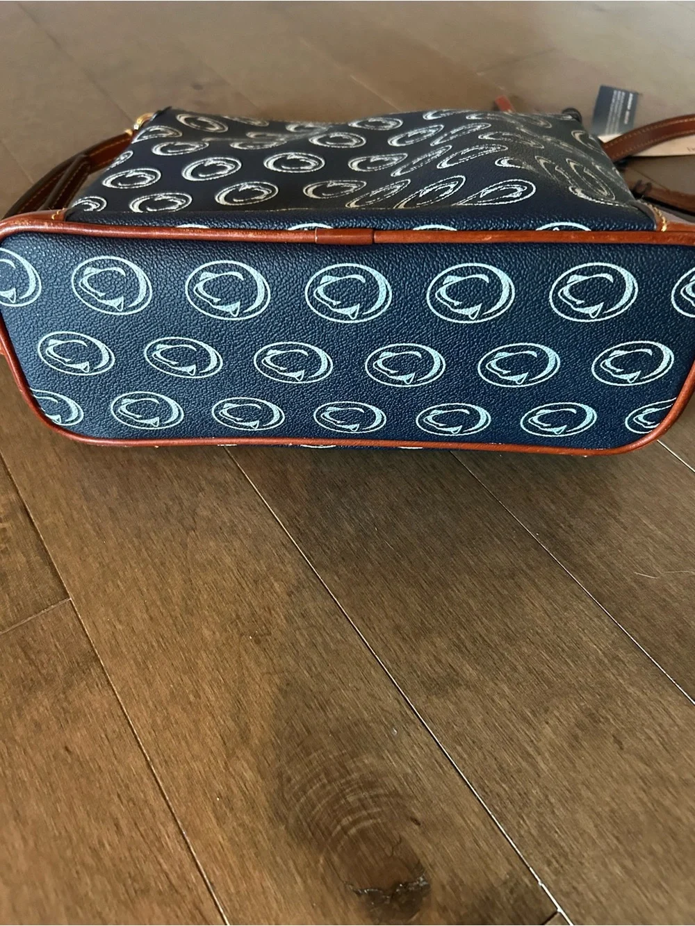 Dooney & Bourke Navy Logo Crossbody with Brown Leather Trim